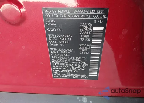 2016 Nissan Rogue Sv z USA, uszkodzony, nr VIN KNMAT2MT9GP621959